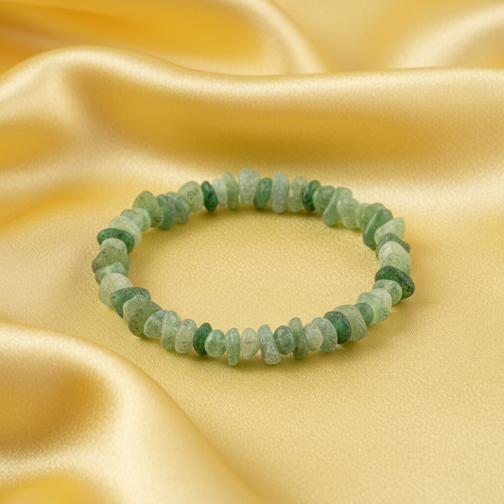 Pulsera de green chalcedony en satín amarillo