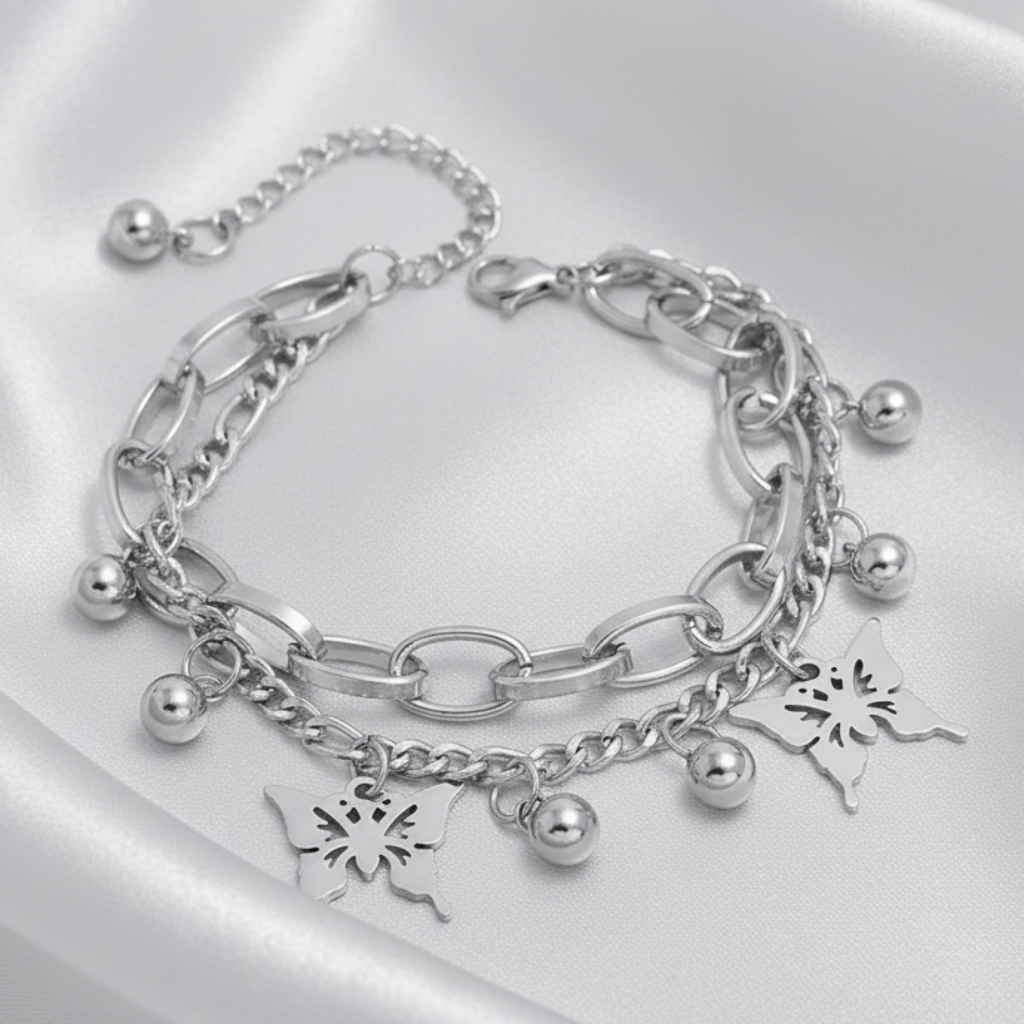 Pulsera Mariposas - Fondo Satinado Off White