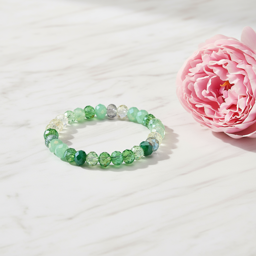 Pulsera Verde - Mármol con Flor