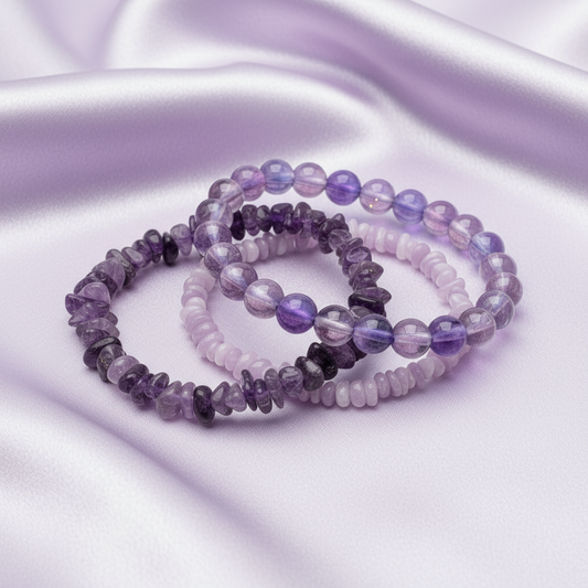 Purple Bracelets Set - Light Purple Satin Background