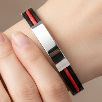 Red Accent Titanium Silicone Bracelet on Model