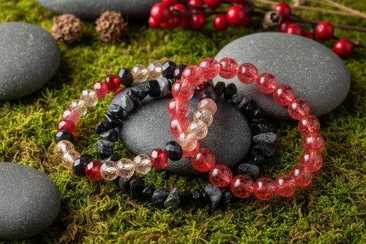 Red and Black Bracelets Set - Simple Nature Background