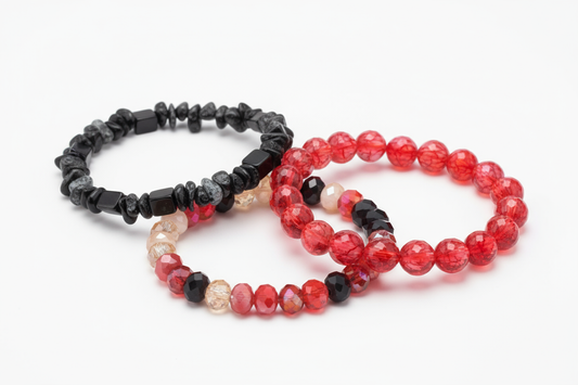 Red and Black Bracelets Set - Three Piece Collection