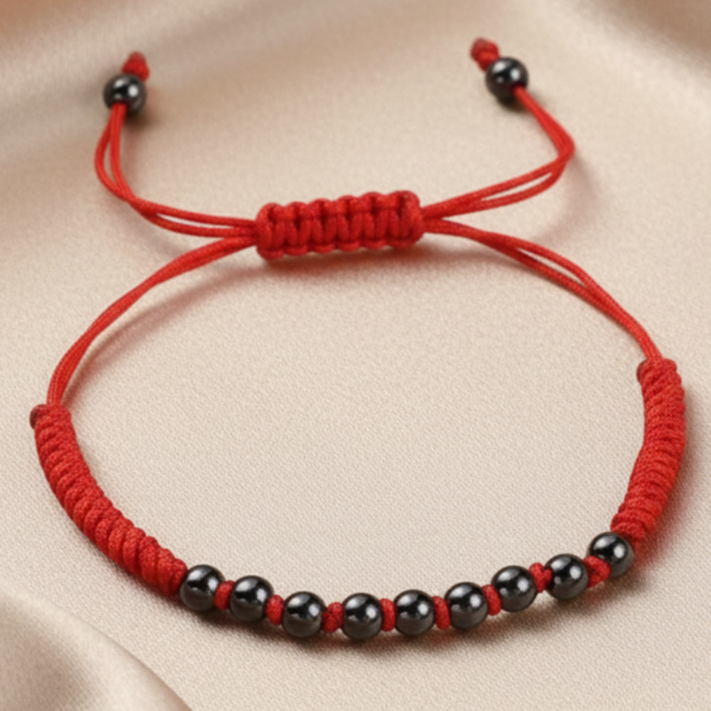Red Bracelet Black Beads – Champagne Satin