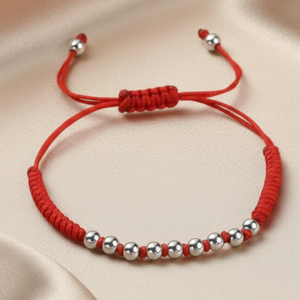 Red Bracelet Silver Balls – Champagne Satin