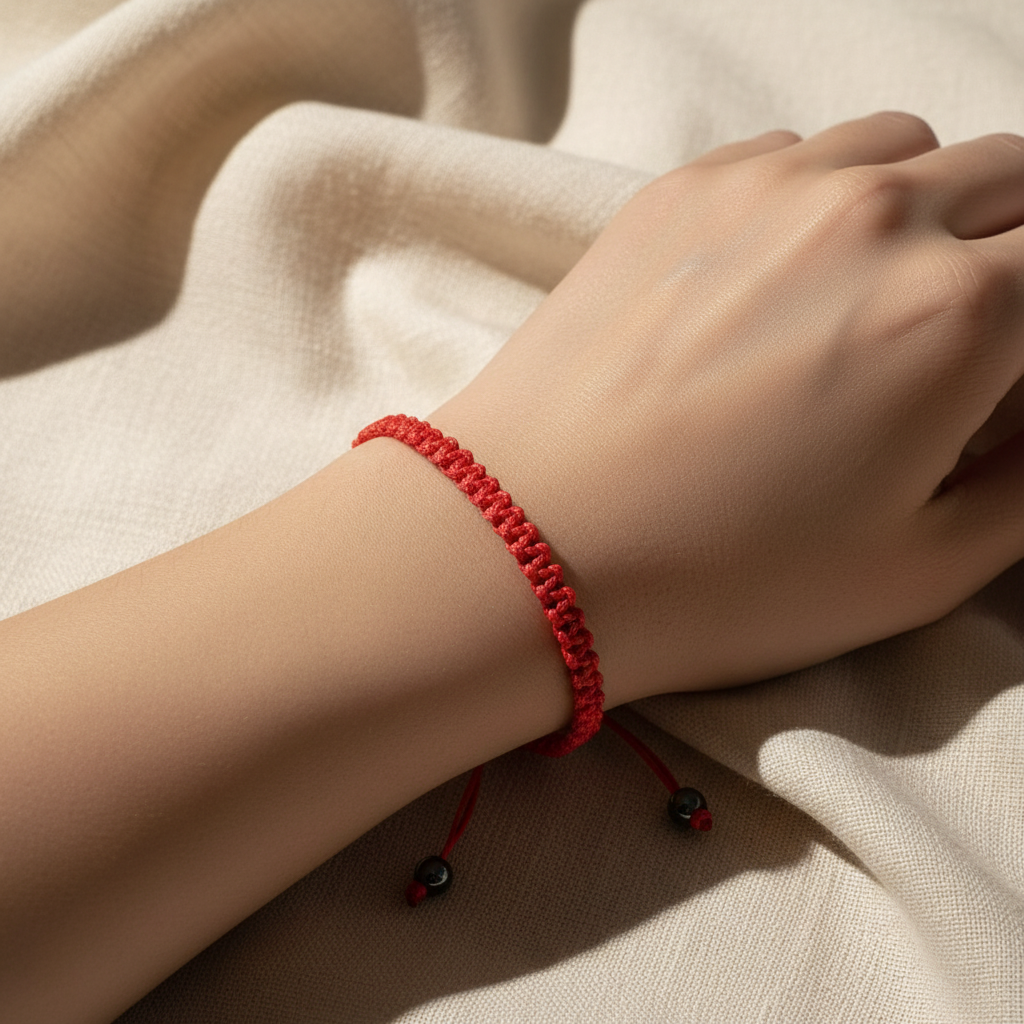 Red Gunmetal Bracelet Fabric Background