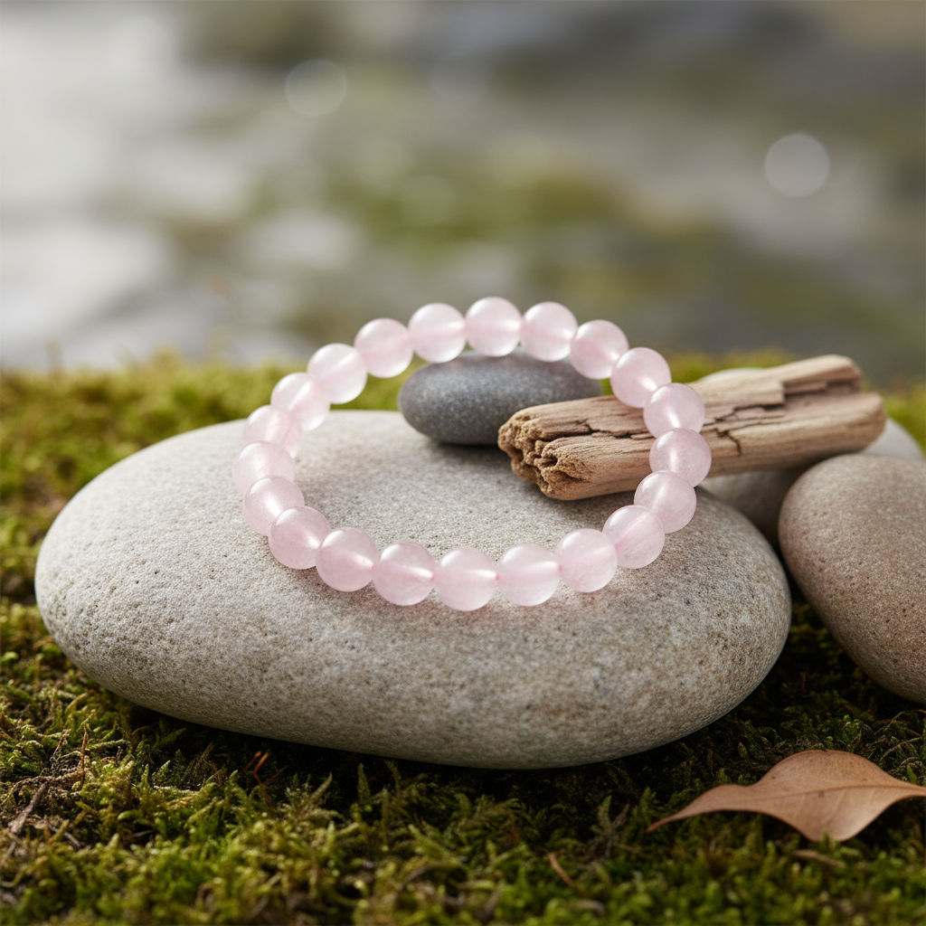 Rose Quartz Bracelet on Natural Background