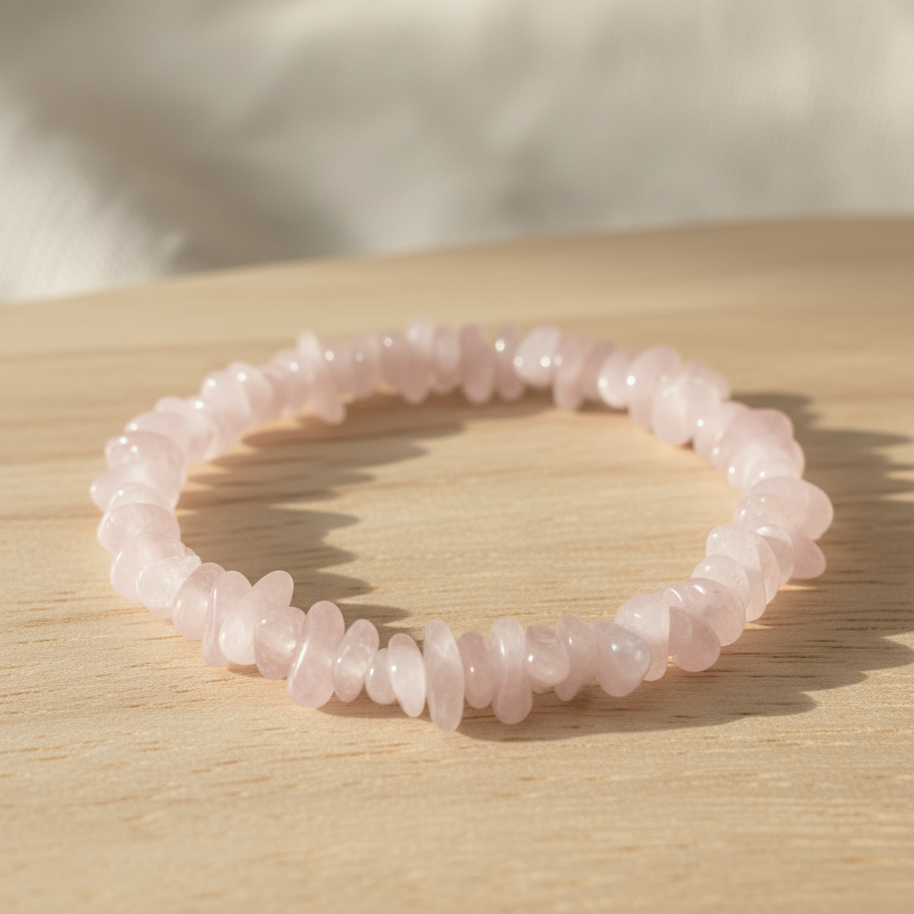 Rose Quartz Chip Bracelet - Natural Background