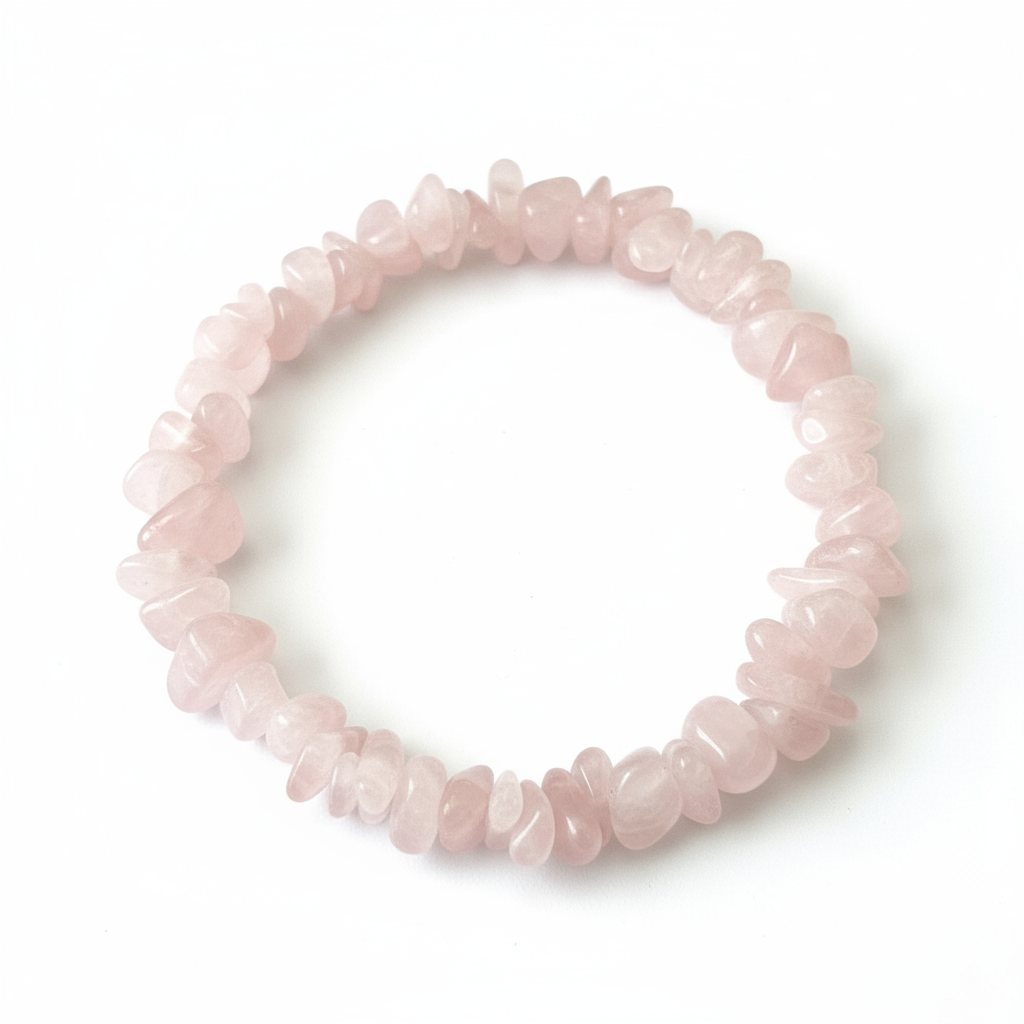 Rose Quartz Chip Bracelet - White Background