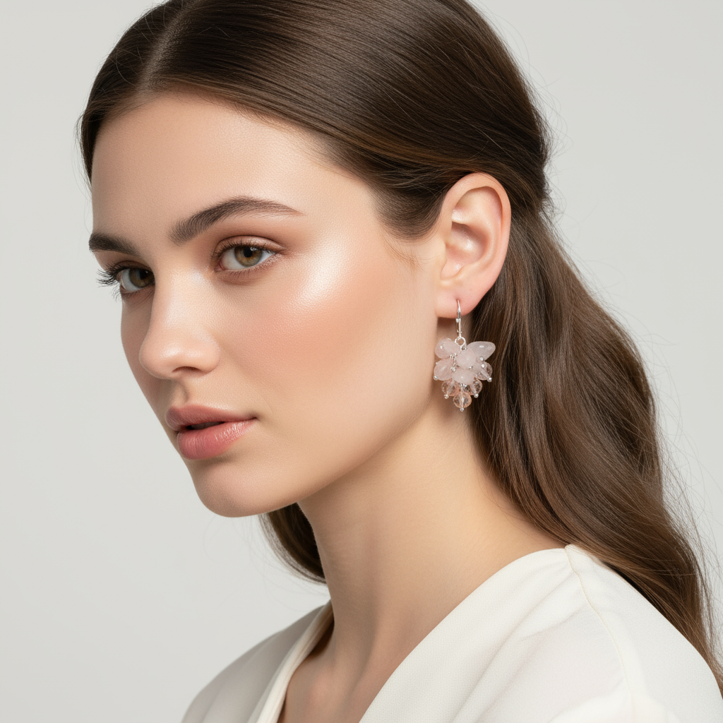 Rose Quartz Earrings on Model