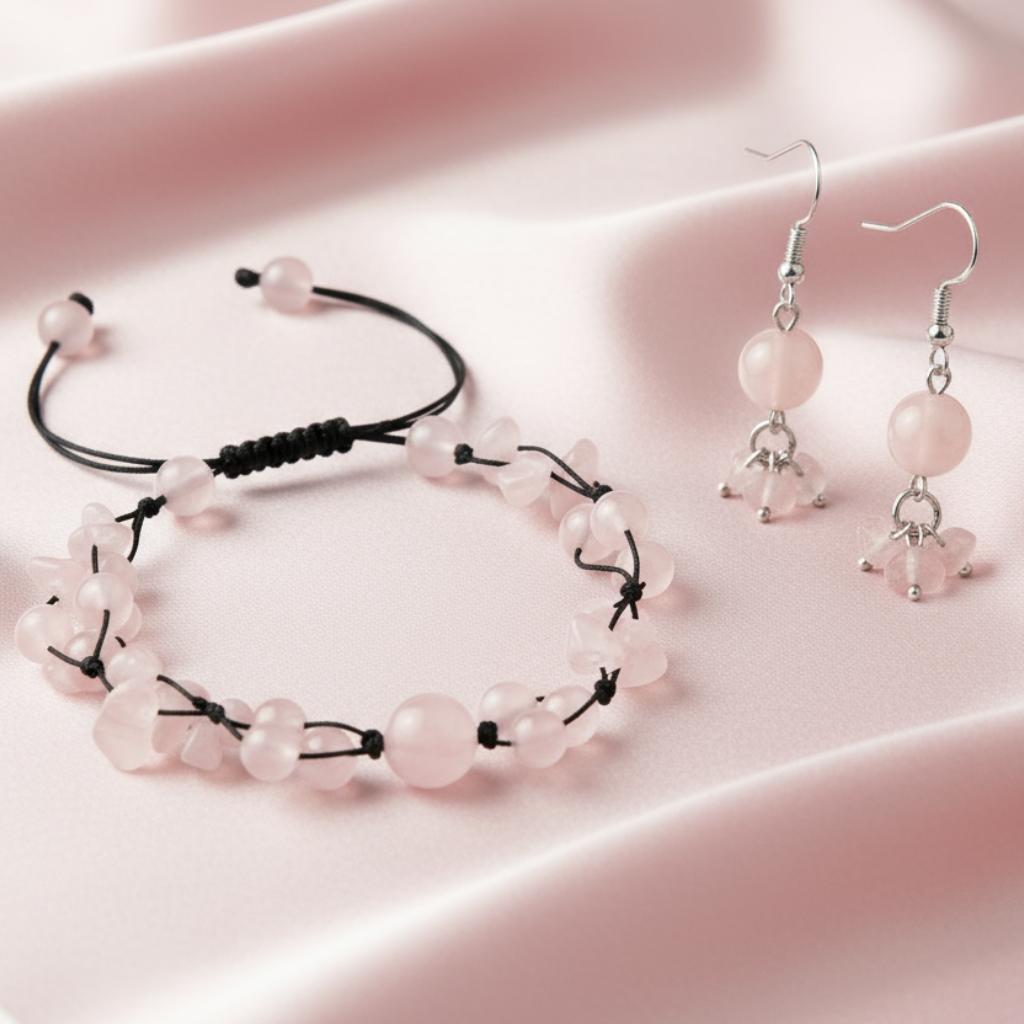 Rose Quartz Matching Set - Satin Background