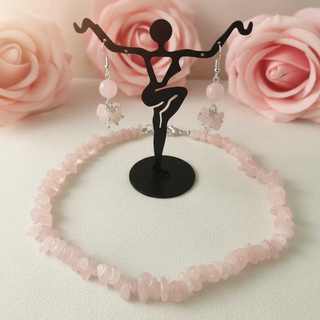 Rose Quartz Set with Rose Petals - Correct Earrings
