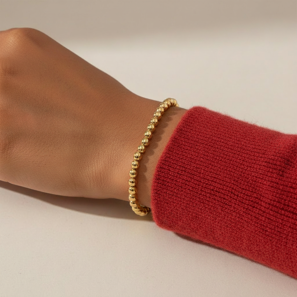 Round Bead Bracelet - Manga Roja Fondo Blanco