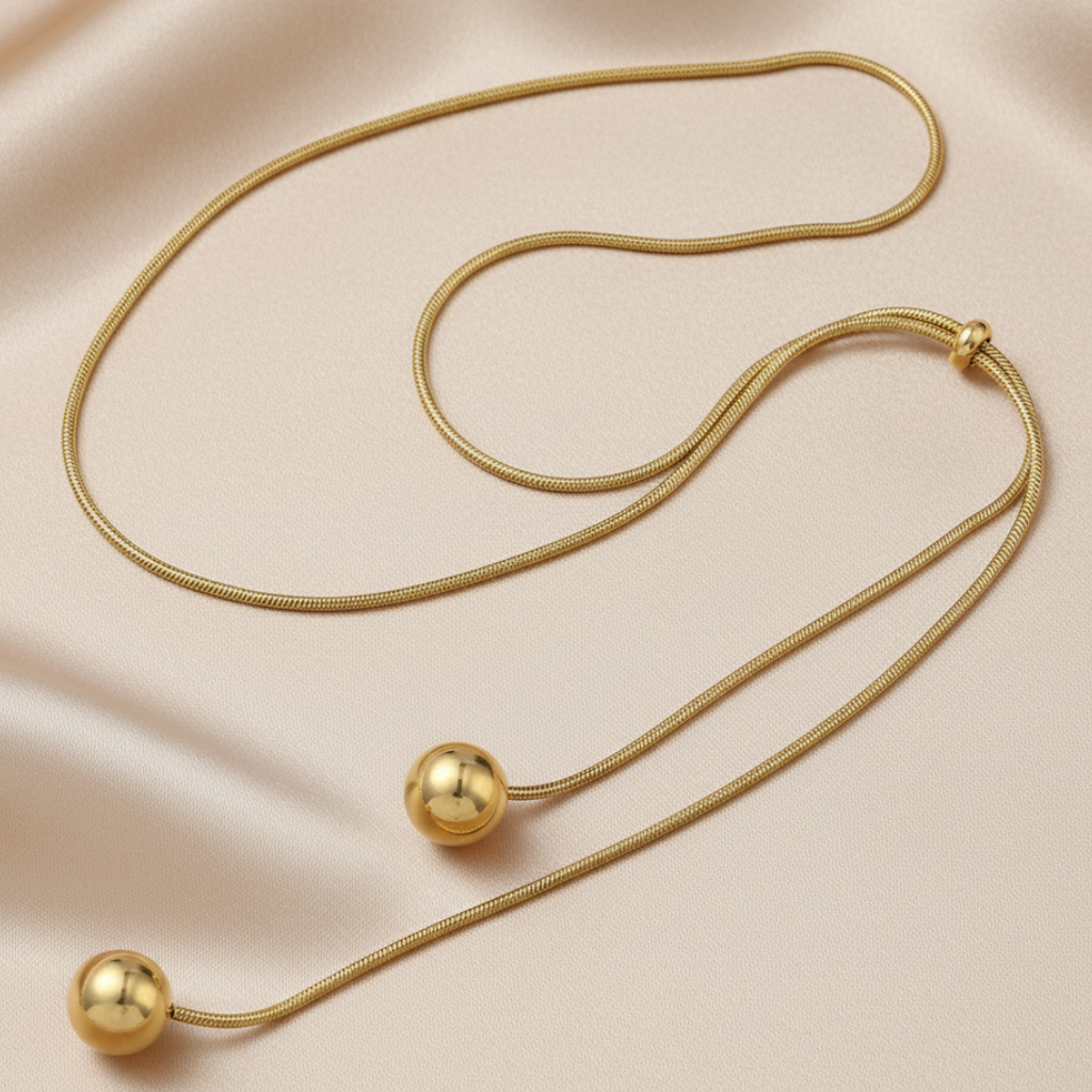 Round Bead Lariat – Fondo satinado champagne
