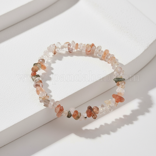 Rutilated Quartz Chip Bracelet - White Background