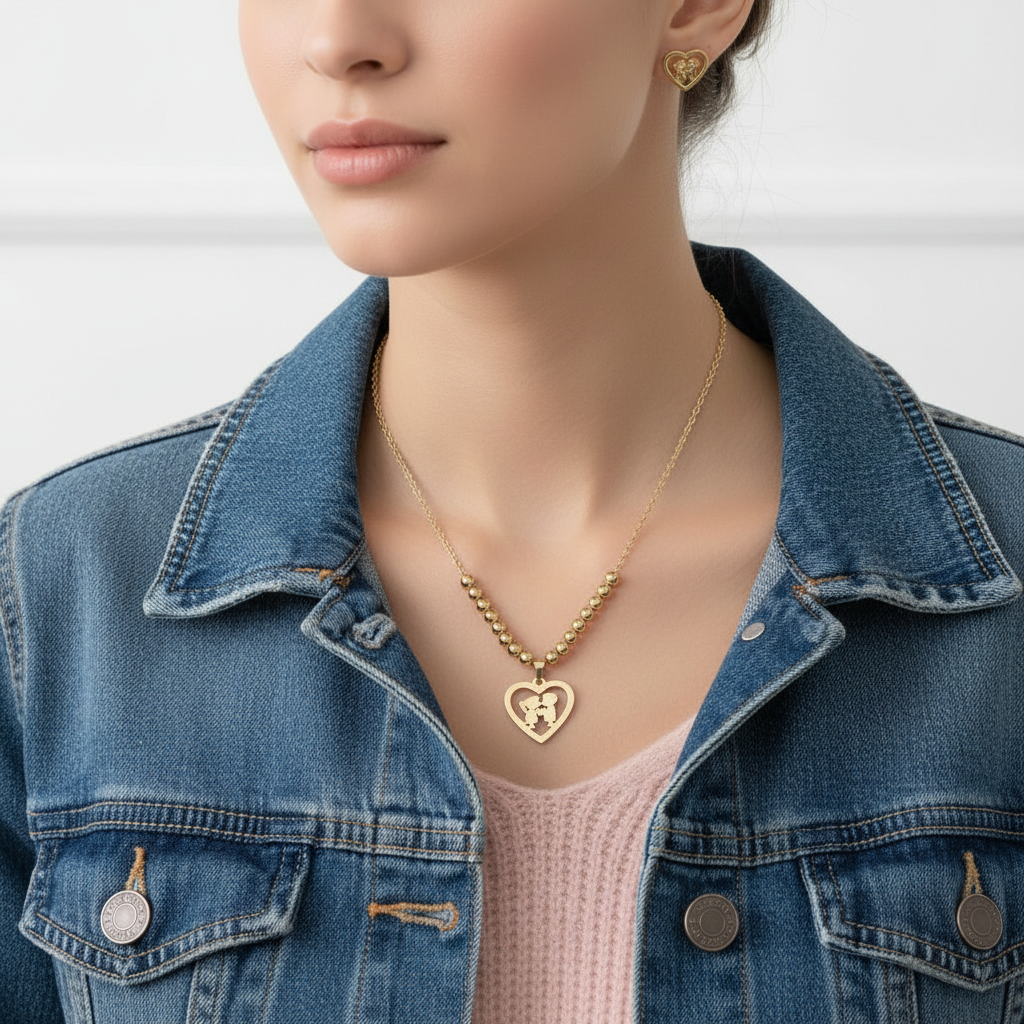 Set Love Knots dorado con denim jacket