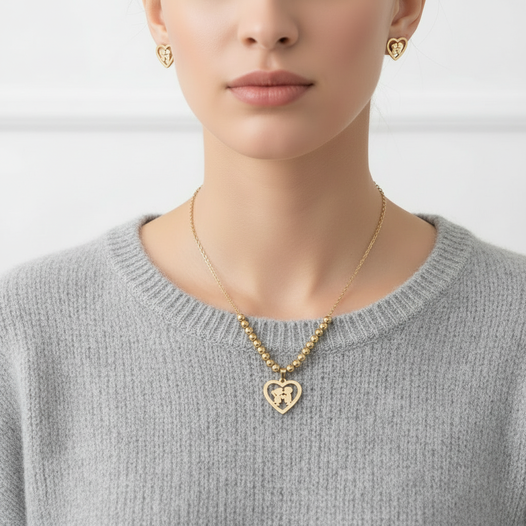 Set Love Knots dorado con suéter gris