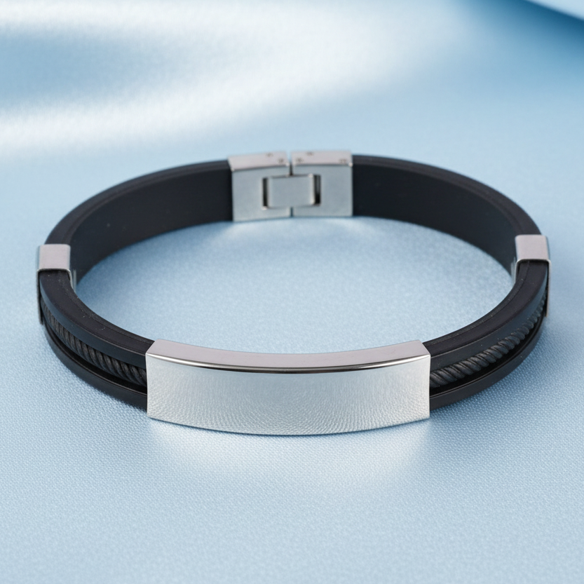 Silicone & Steel Bracelet - Light Blue Satin