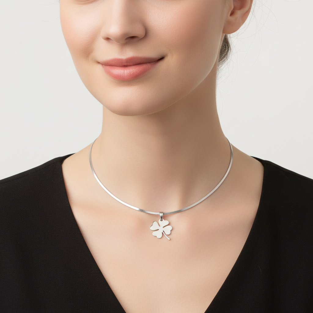 Silver Clover Necklace Lifestyle Photo