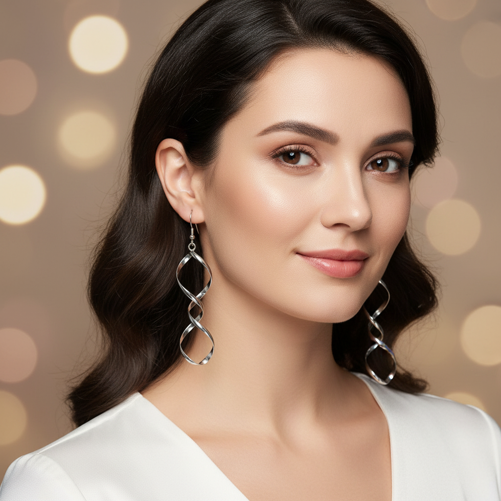 Silver Helix Spiral Earrings - Editorial Portrait