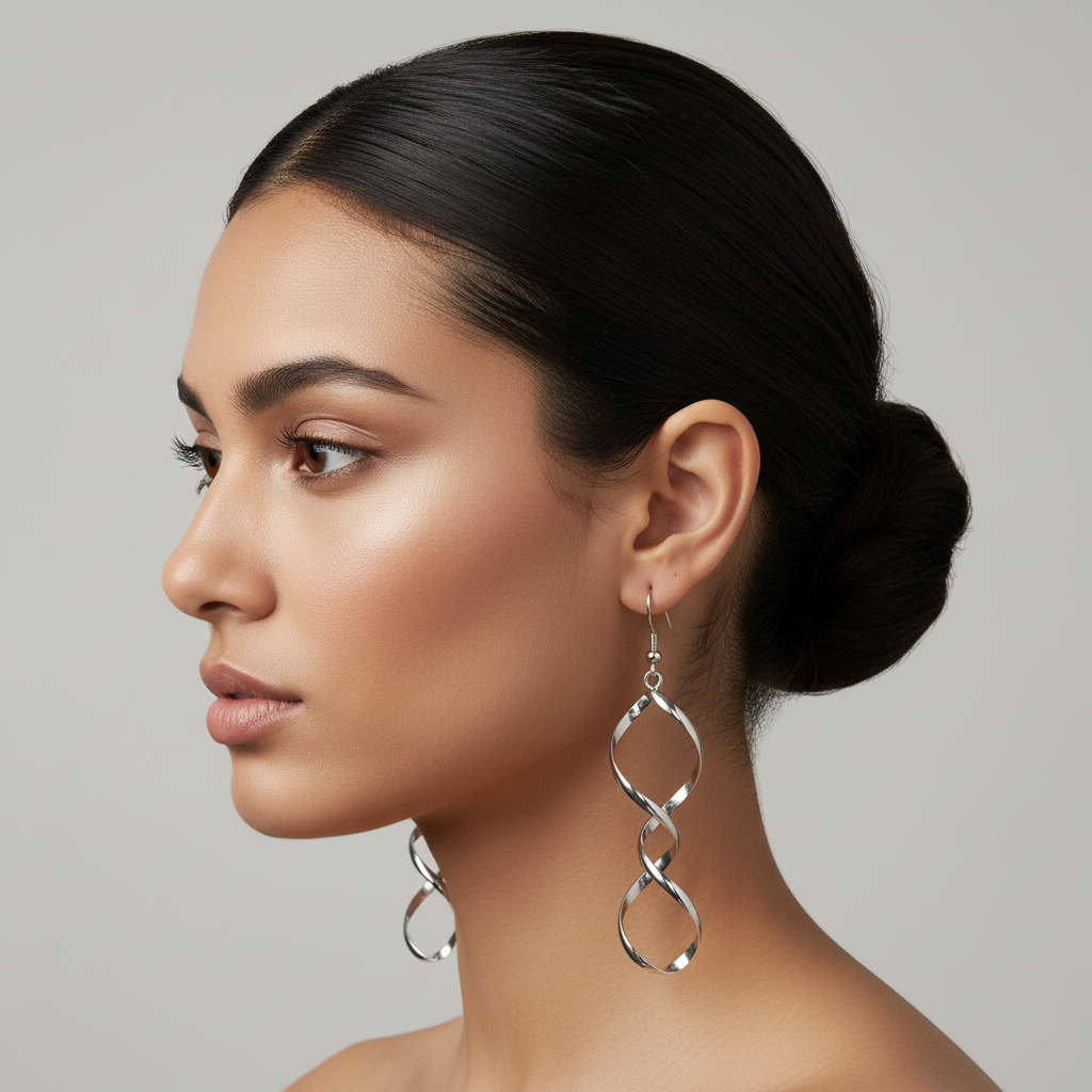 Silver Helix Spiral Earrings - Profile Shot