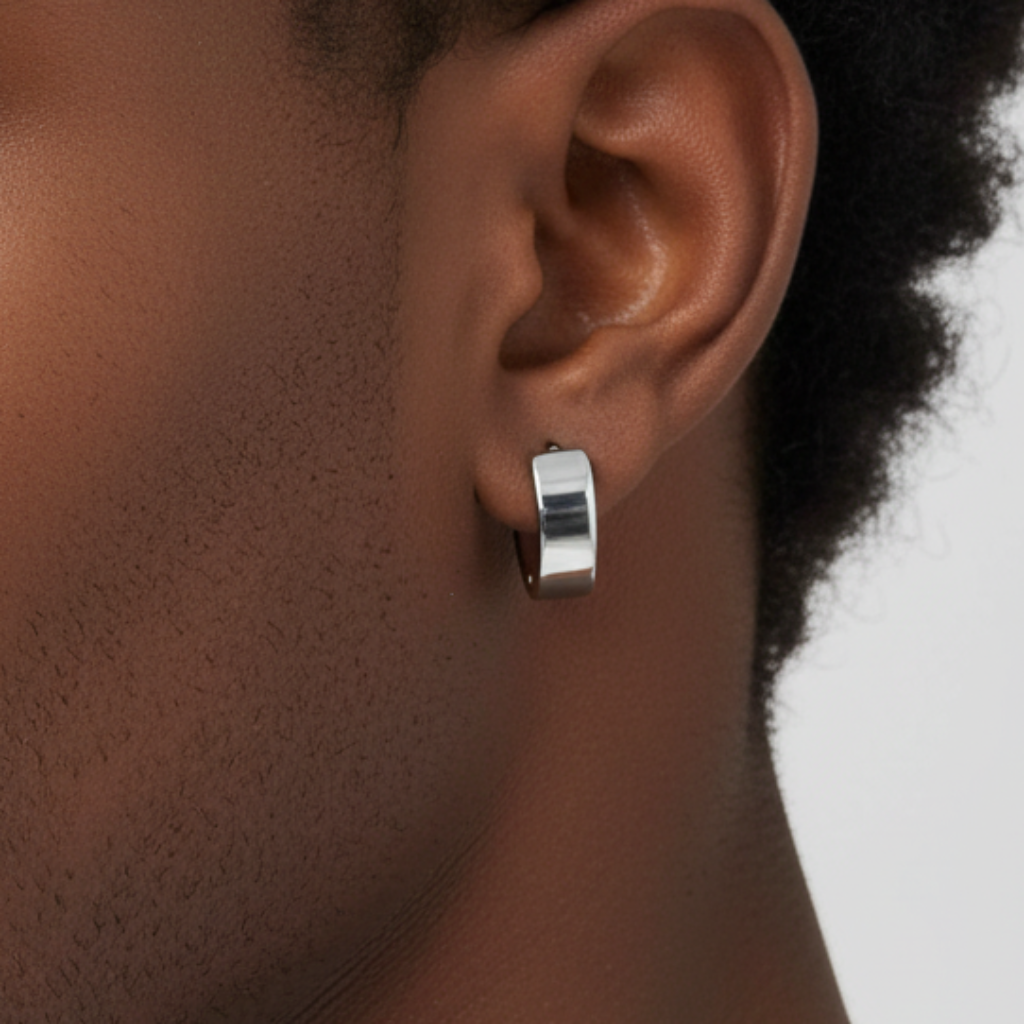Silver Hoop Earring - hombre afro