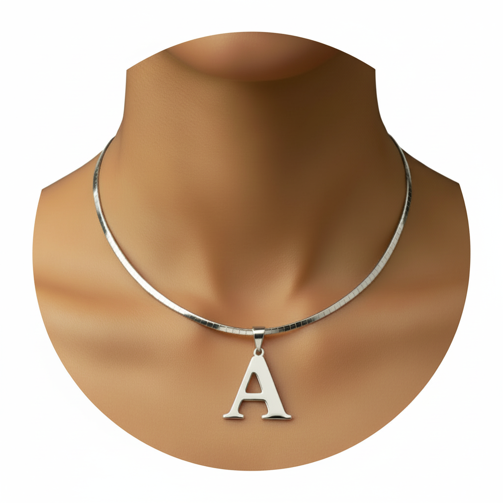 Silver Initial A Necklace - Tight Crop Circle Frame
