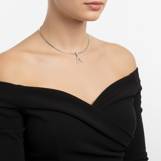 Silver Letter A Omega Chain on Model