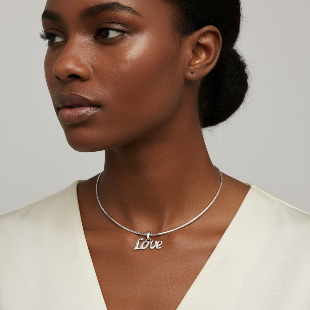 Silver Love Choker Necklace - Portrait