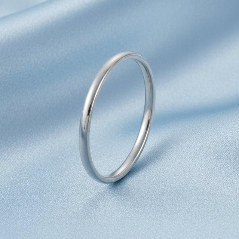 Silver Ring on Light Blue Satin