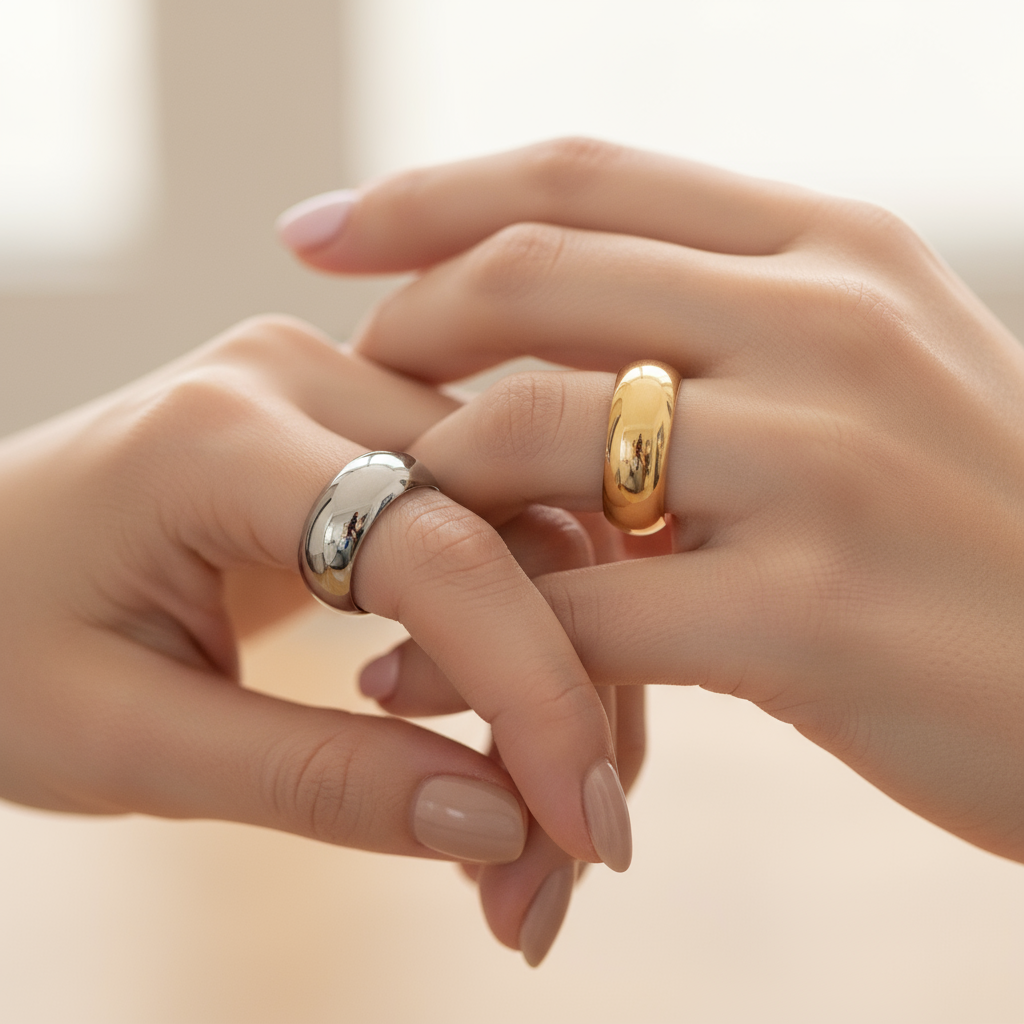 Stainless Steel Rings - Couple's Hands Intertwined