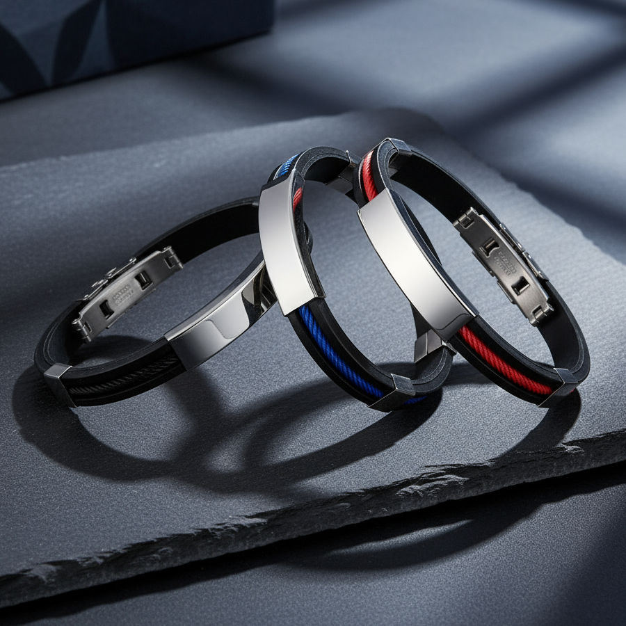 Three Titanium Silicone Bracelets on Attractive Background