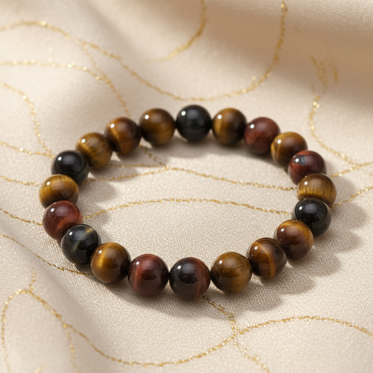 Tiger eye bracelet on cream silk