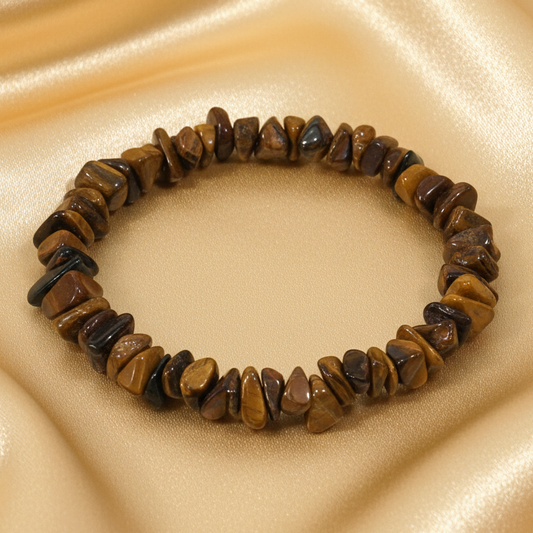 Tiger Eye Chip Bracelet - Gold Satin Background