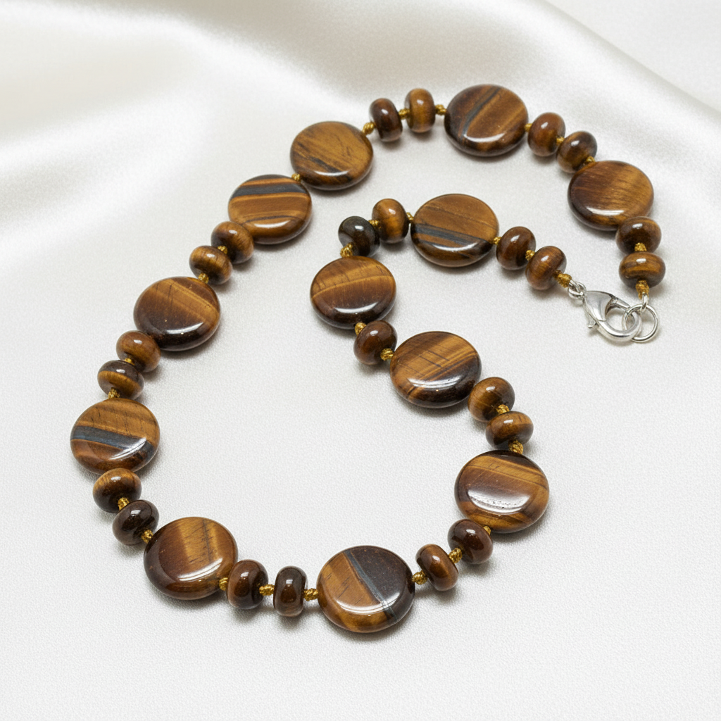 Tiger Eye Necklace - Single - Satin Background