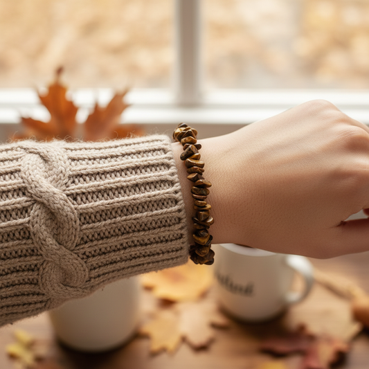 Tiger's Eye Bracelet Beige Sweater