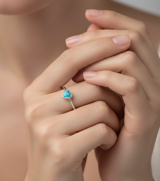 Tiny Turquoise Heart Ring - Very Small Heart
