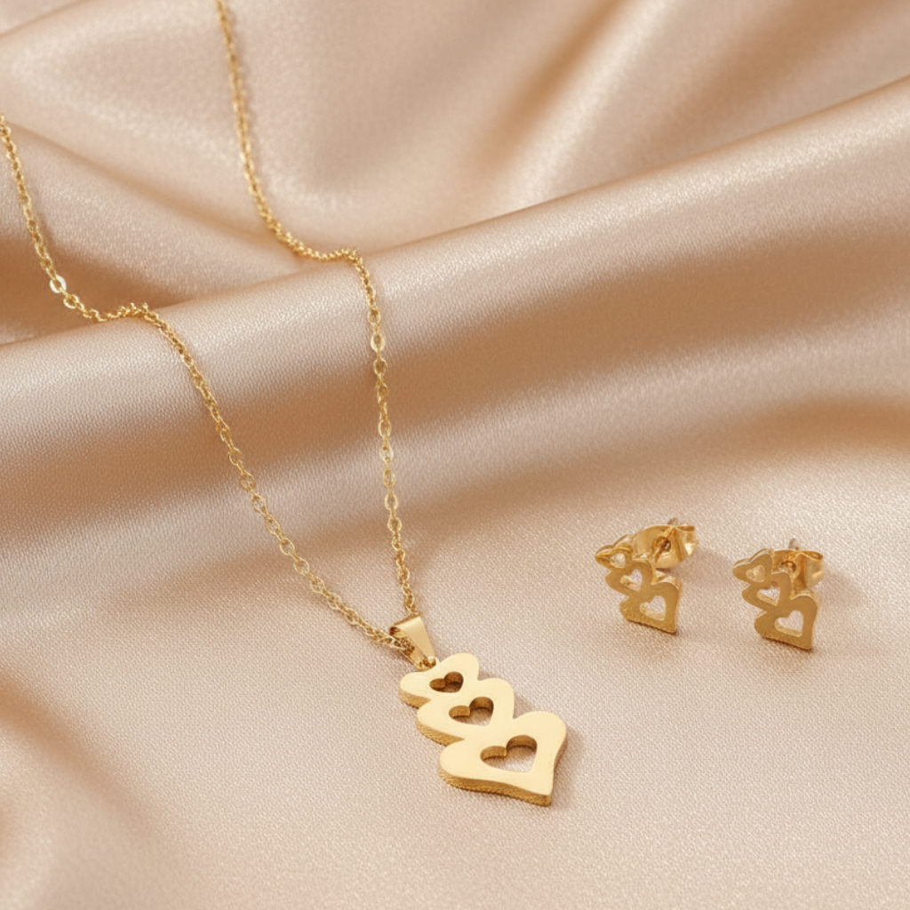 Triple Heart Set – Champagne Satin