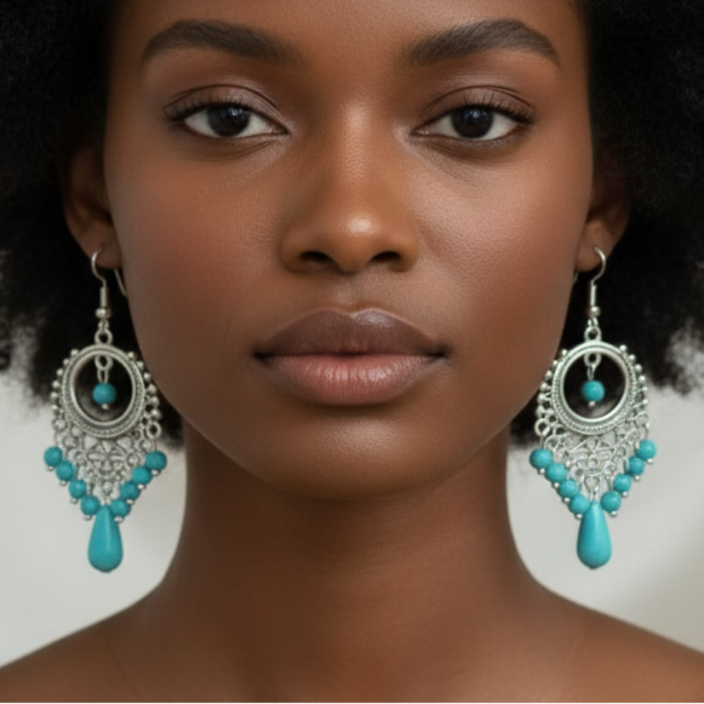 Turquoise Earrings - Modelo Frente Ambos Aretes