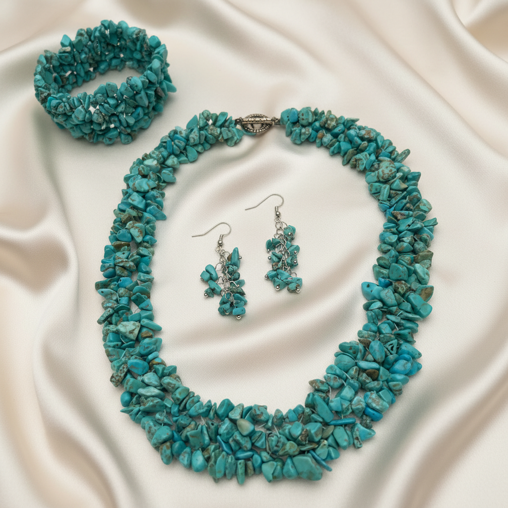 Turquoise Set - Champagne Cream Satin