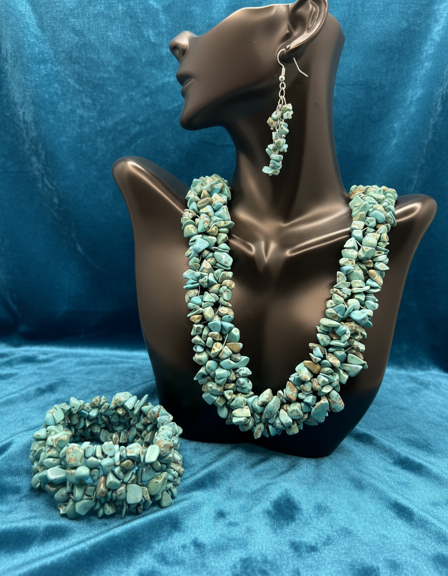 Turquoise set on blue velvet