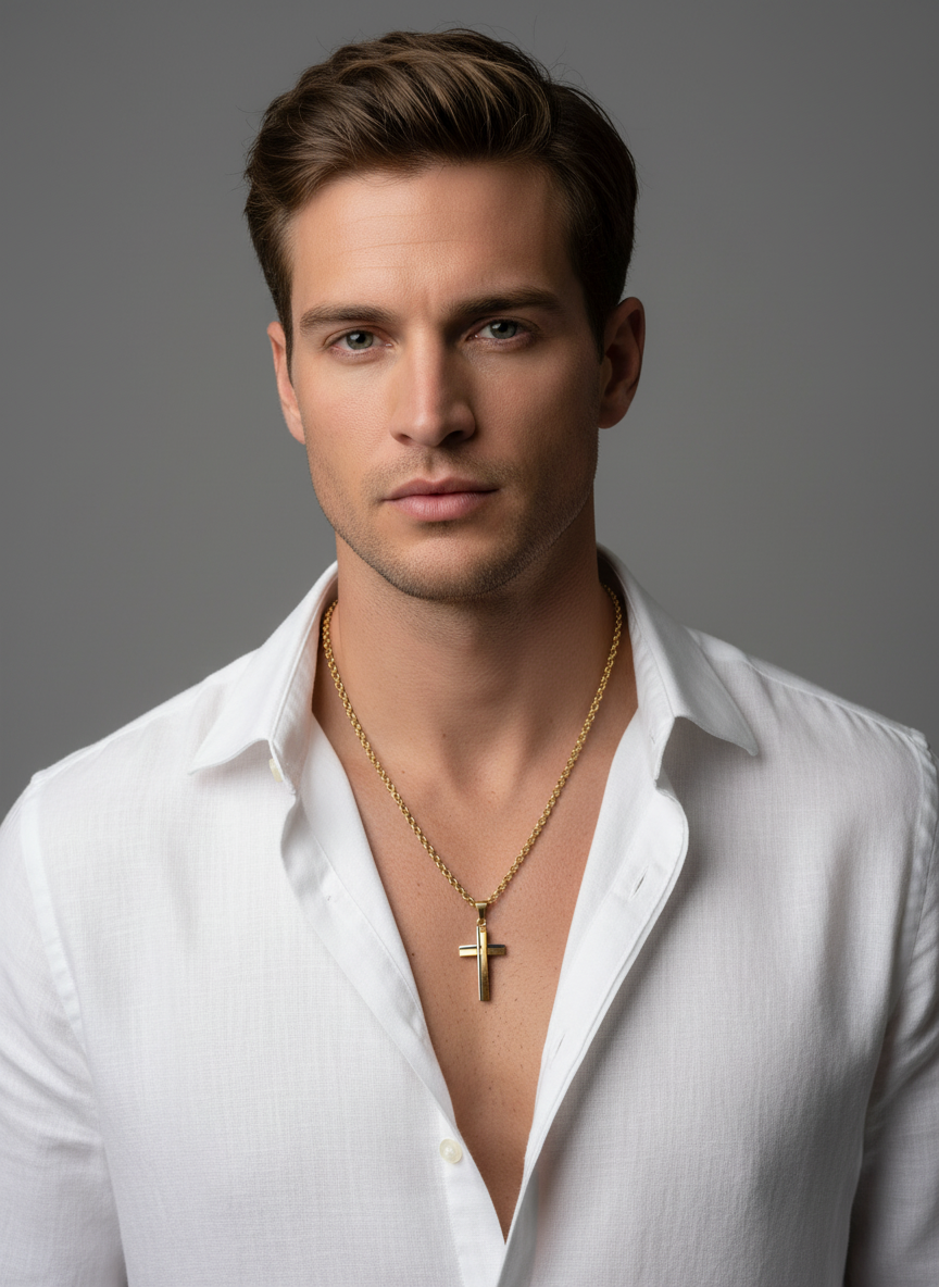 Two-tone cross necklace different model focus