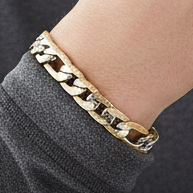Two-Tone Figaro Chain Bracelet on Teenage Male Model