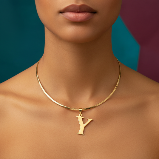 Y Letter Necklace on Model