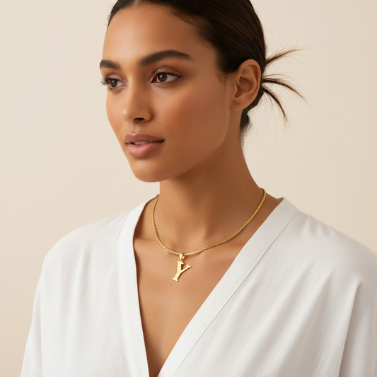 Y Letter Necklace Rope Chain Side Angle